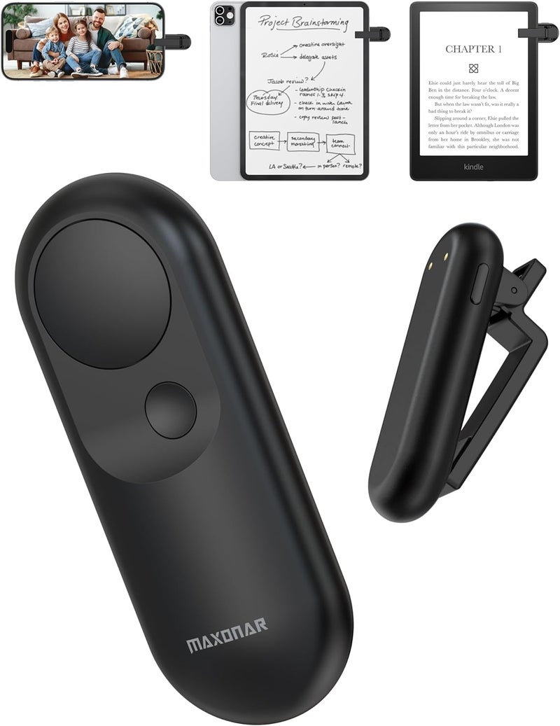 Maxonar Magsnap Remote Page Turner for Kindle Paperwhite/Oasis & Kobo, Never Lose Parts, 100-Hour Battery, RF Connection, 2-in-1 Page Clicker Works with Tablet/iPad, Ideal Gift for Book Lovers (Black) - Image 1